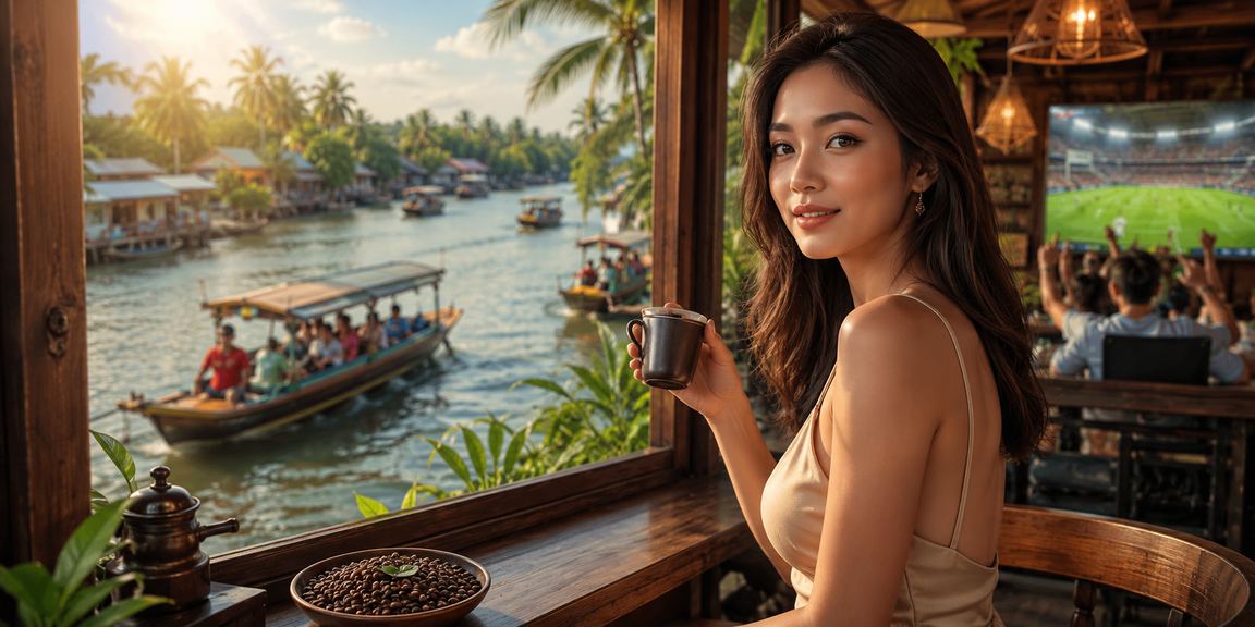 Người dùng vùng Mekong uống cà phê và theo dõi kết quả cá cược trực tuyến buổi sáng